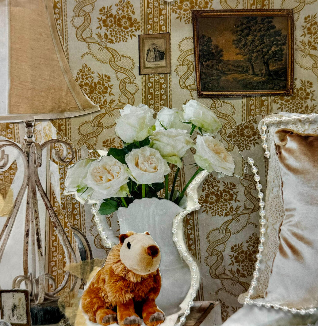 Capybara's room, collage on illustration board