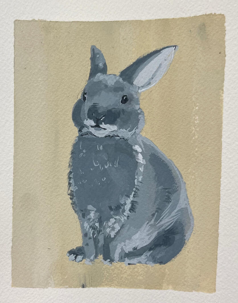 Blue Otter Rabbit, gouache on paper