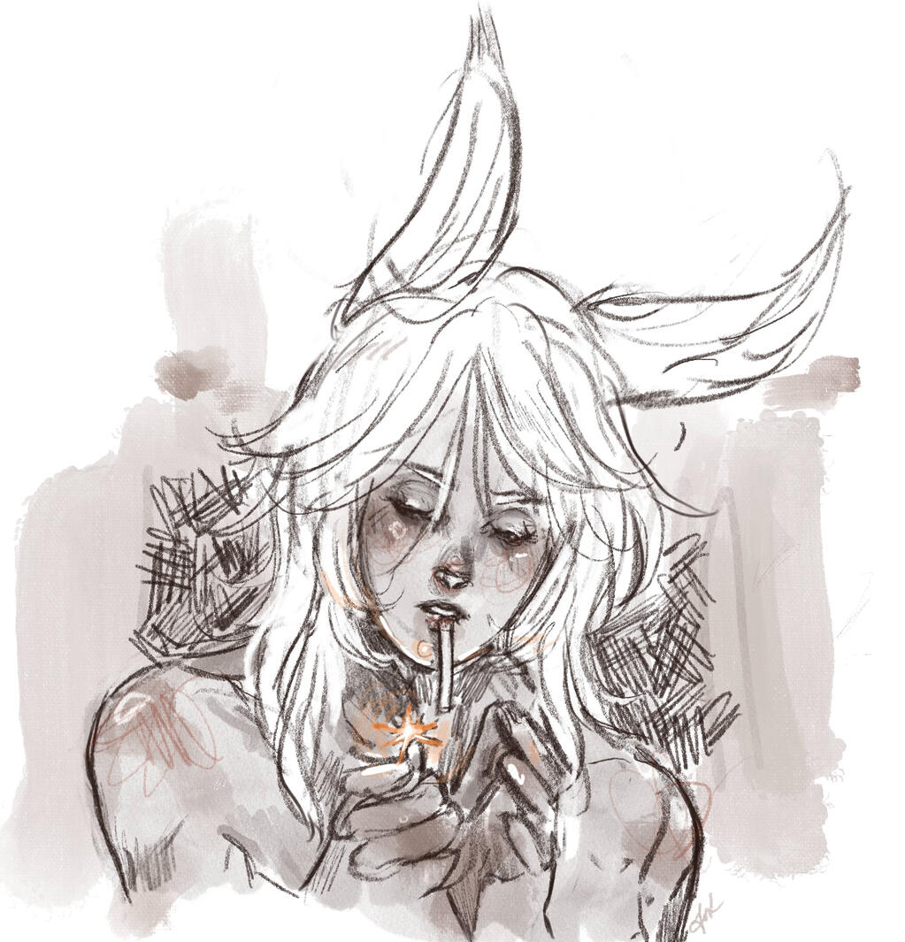 Lighting a cigarette, digital