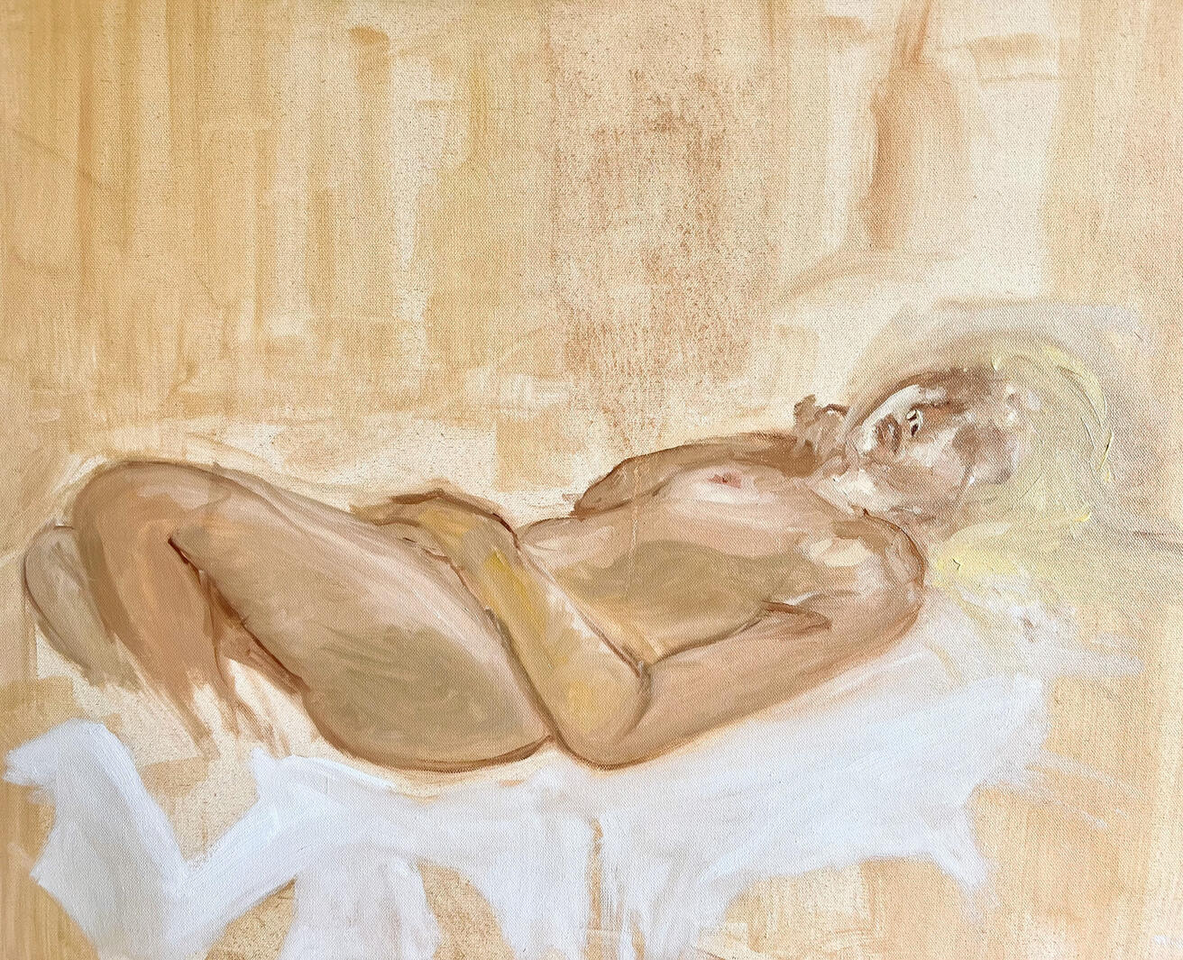 Reclining nude in gold, oil on canvas