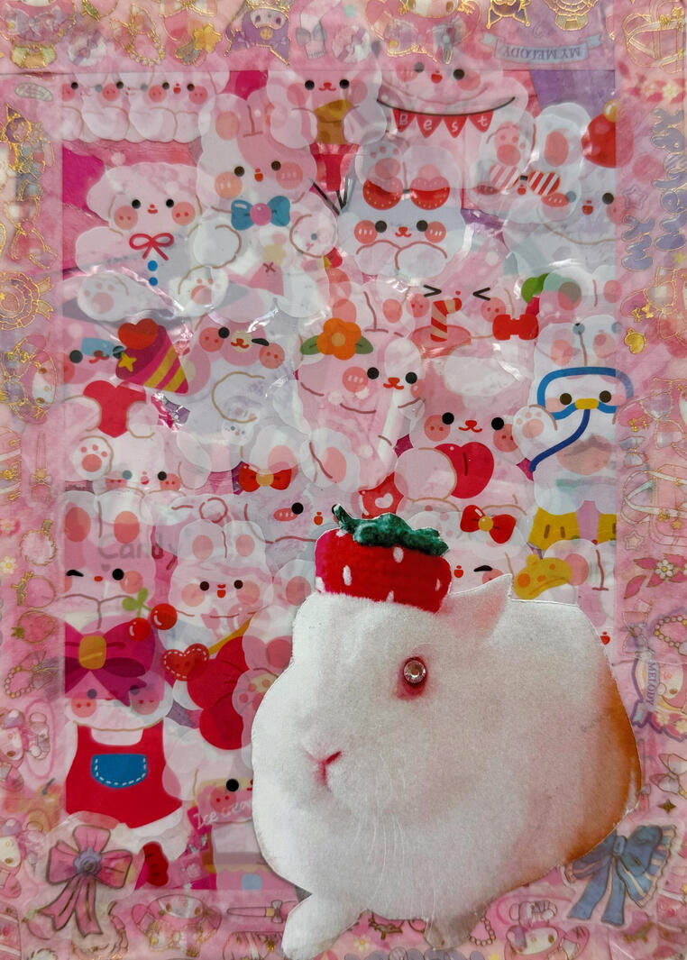 Bunny's room, collage on wood panel
