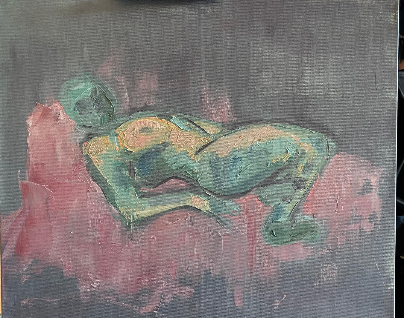 Reclining nude in green, oil on canvas